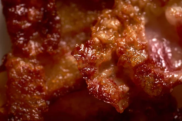 Cooked bacon closeup macro texture detail — Stock Photo, Image