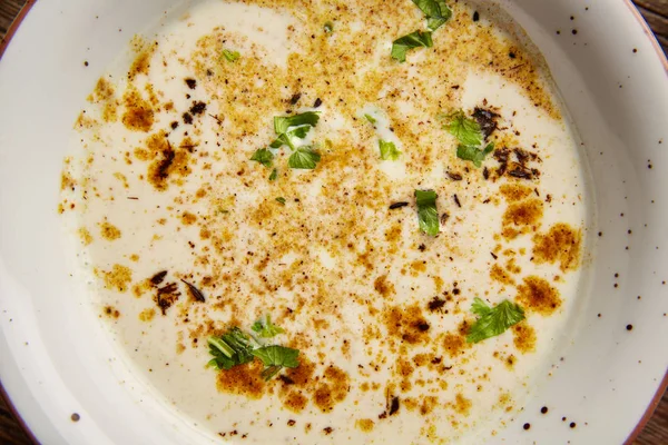 Hint beyaz çorba tarifi makro doku — Stok fotoğraf