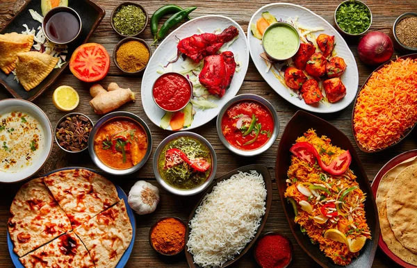 Ανάμικτες ινδικές συνταγές τροφίμων διαφόρων — Φωτογραφία Αρχείου