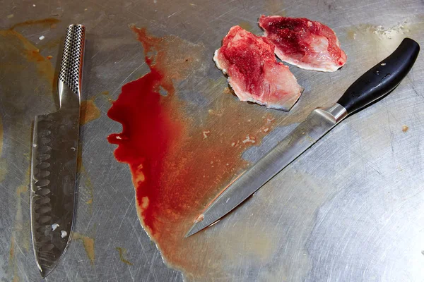 Amberjack fish fillet process in stainless steel — Stock Photo, Image