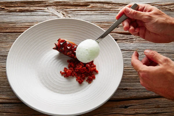 Grillezett polip és petrezselyem levegő hab chef — Stock Fotó