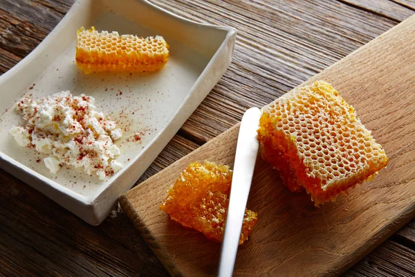 Cottage cheese curd with Honey honeycomb — Stock Photo, Image
