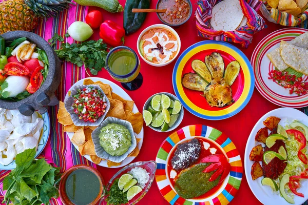 Mexican recipes mix with Mexico sauces — Stock Photo, Image