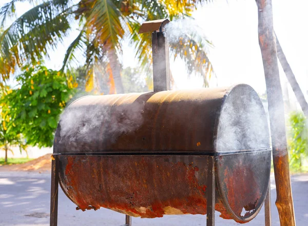 Rusted iron barrel barbecue in Mexico — Stock Photo, Image