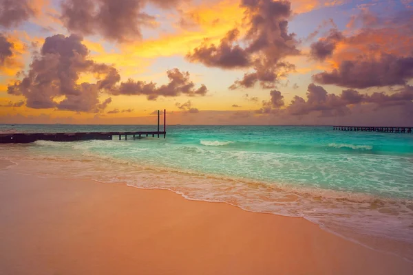 Cancun Caracol strand sunset Mexikóban — Stock Fotó