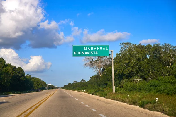 Mahahual Buenavista road sign in Mexico — Stock Photo, Image