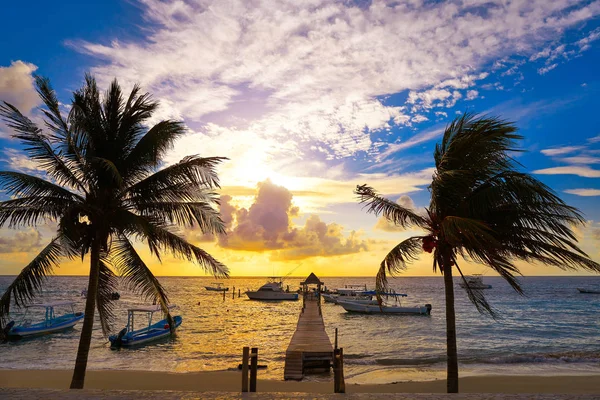 Riviera Maya zonsopgang pier Caribbean Mexico — Stockfoto