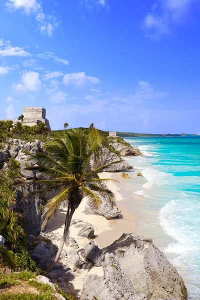 Ruin miasta Majów Tulum Riviera Maya w Karaibów — Zdjęcie stockowe