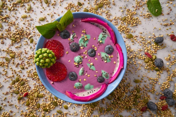 Acai bowl smoothie with chia strawberry blueberry — Stock Photo, Image