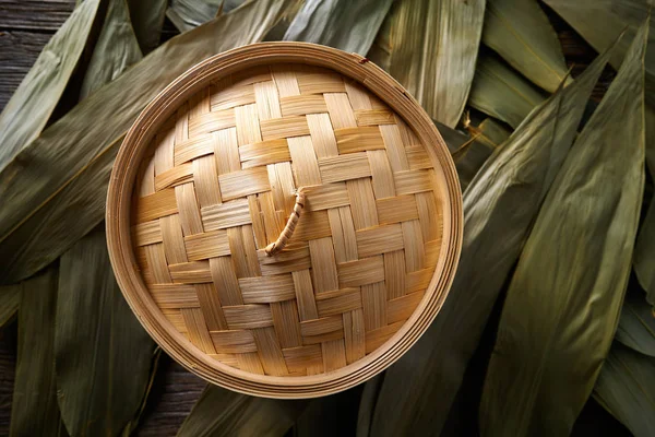 Азіатські кухні бамбуковий пароплав для пар, приготування їжі — стокове фото