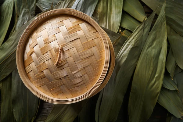 Asian kitchen bamboo steamer for steam cooking — Stock Photo, Image