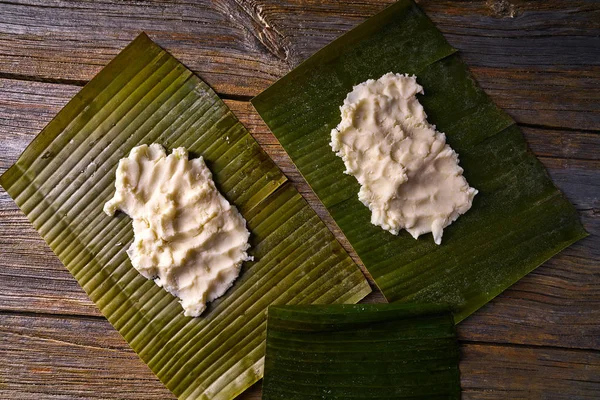 Tamale préparation Recette mexicaine feuilles de banane — Photo
