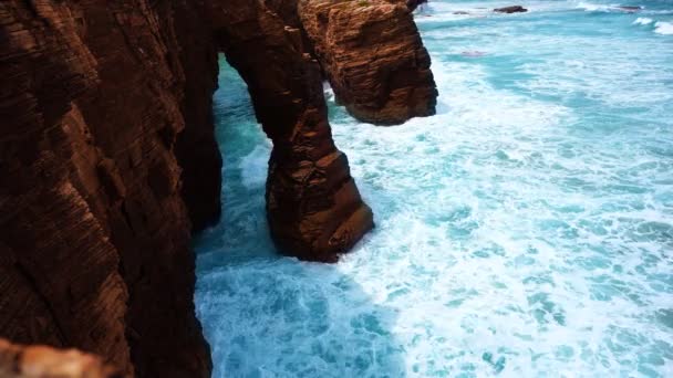 Strand Van Playa Las Catedrales Ribadeo Van Asturië Spanje — Stockvideo