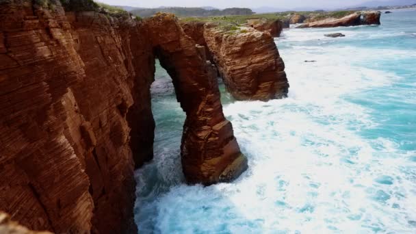 Strand Playa Las Catedrales Ribadeo Asturien Spanien — Stockvideo