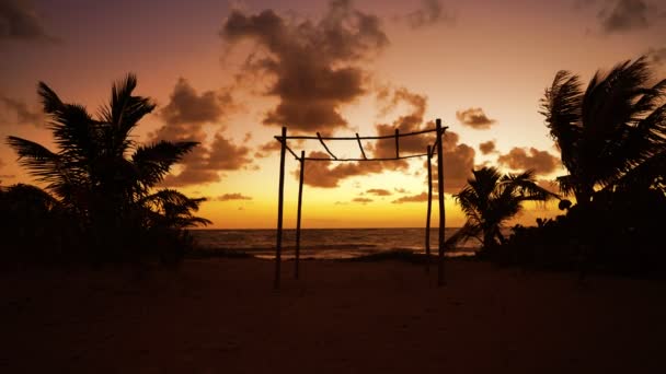 Riviera Maya Palmer Stranden Sunrise Karibiska Havet Mexiko — Stockvideo