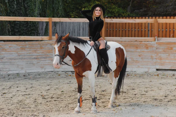 Hermosa Mujer Glamour Con Caballo — Foto de Stock