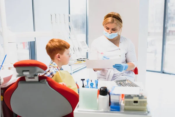 Little Boy Having His Teeth Examined Dentist — Stock Photo, Image