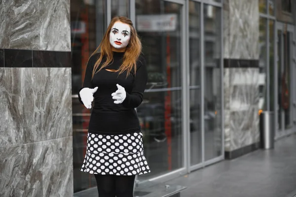 Portrait Mime Comedian Mime Girl Street — Stock Photo, Image