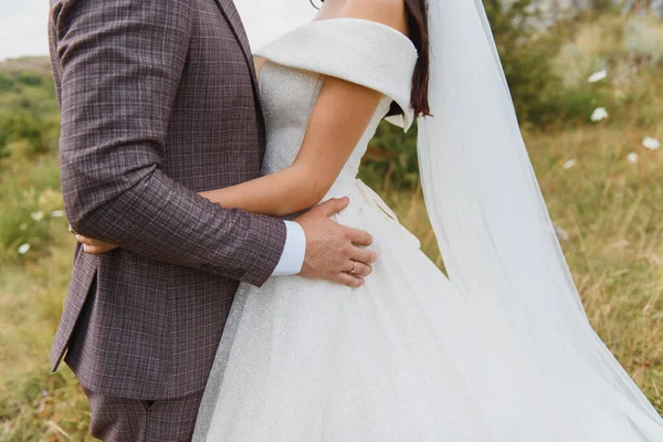 Tema Casamento Mãos Dadas Recém Casados — Fotografia de Stock