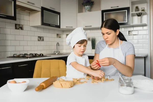 Happy Mother Little Son Kitchen Happy Time Togetherness — Stock Photo, Image