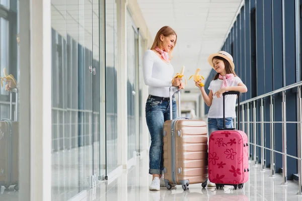 Woman Little Girl International Airport Mother Baby Waiting Flight Daughter Stock Image