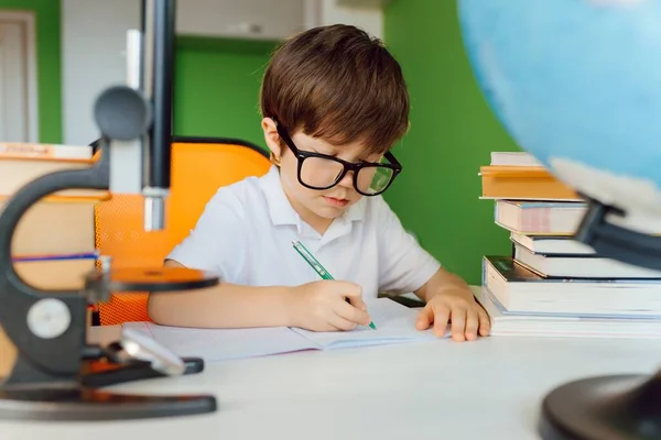 Boy Studying Home Covid Quarantine Distance Learning Online Laptop Child — Stock Photo, Image