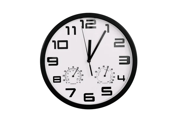 Простий Класичний Чорно Білий Круглий Настінний Годинник Ізольований Білому Годинник — стокове фото