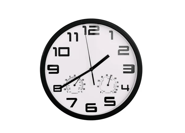 Reloj Pared Redondo Blanco Negro Clásico Simple Aislado Blanco Reloj —  Fotos de Stock