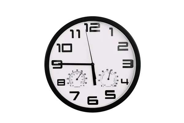 Reloj Pared Redondo Blanco Negro Clásico Simple Aislado Blanco Reloj — Foto de Stock