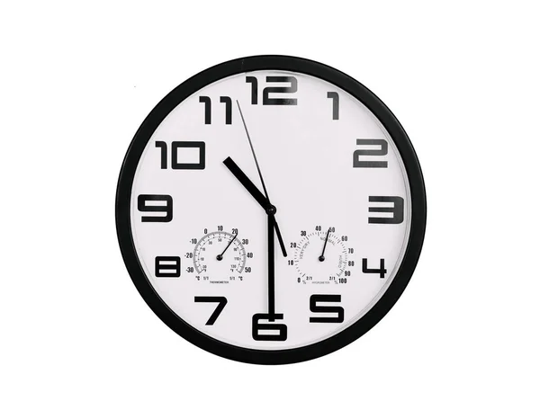 흰색으로 흑백의 시계입니다 아라비아 숫자가 시계는 나타냅니다 — 스톡 사진