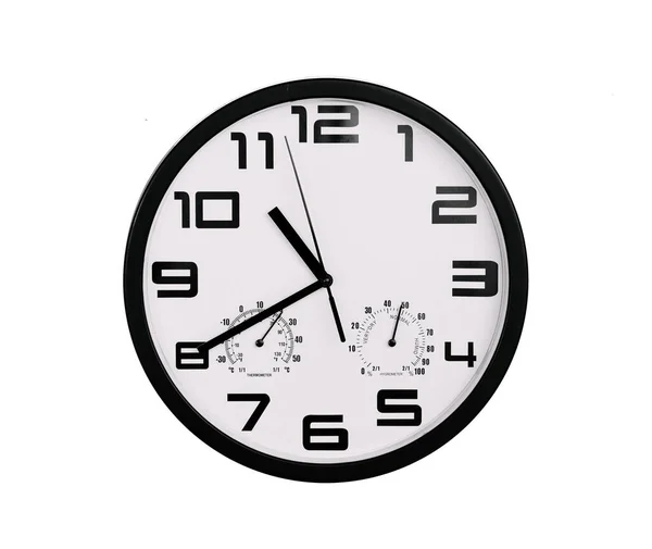 Reloj Pared Redondo Blanco Negro Clásico Simple Aislado Blanco Reloj — Foto de Stock