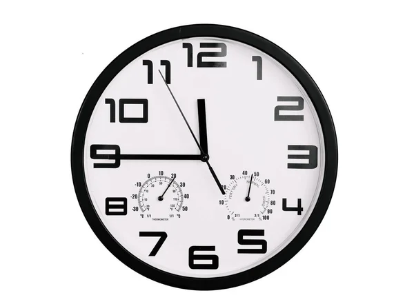 Reloj Pared Redondo Blanco Negro Clásico Simple Aislado Blanco Reloj — Foto de Stock