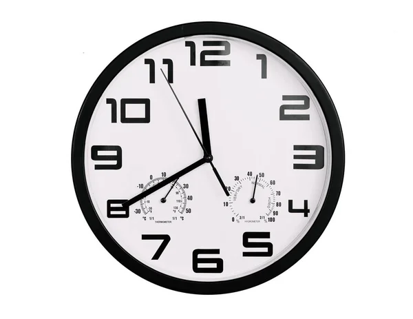 Prosty Klasyczny Czarno Biały Okrągły Zegar Ścienny Izolowany Biało Zegar — Zdjęcie stockowe