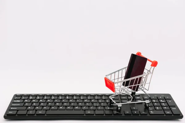 Conceitos Compras Online Loja Internet Com Símbolo Carrinho Compras Isolado — Fotografia de Stock