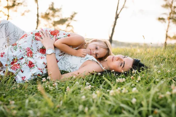 Stylish Mother Handsome Daughter Having Fun Nature Happy Family Concept — Stock Photo, Image