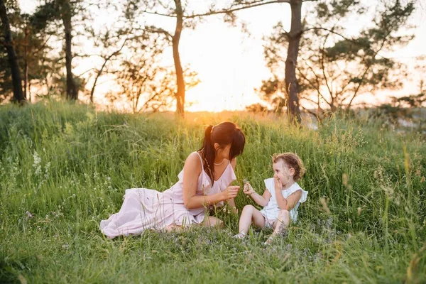 Anne Kızı Parkta Eğleniyor Aile Yaşamında Mutluluk Uyum Aile Hayatı — Stok fotoğraf