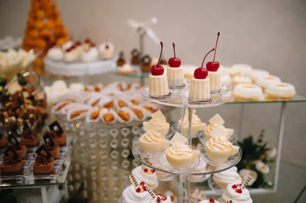 Desserts Aux Fruits Mousse Biscuits Différents Types Pâtisseries Sucrées Petits — Photo