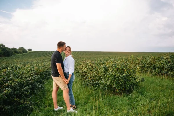 Loving Guy Girl Walking Nature Concept Love Story Outdoor Lovers — Stock Photo, Image