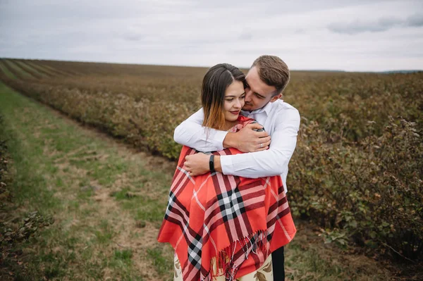 Girl Guy Walking Nature Portrait Couple Love Story Happy Smiling — Stock Photo, Image