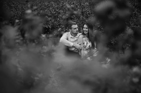 Uma Rapariga Tipo Andam Natureza Retrato Casal Uma História Amor — Fotografia de Stock