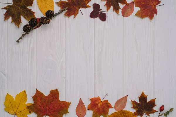 Фоновая Текстура Старым Деревянным Столом Желтыми Осенними Листьями Осенние Кленовые — стоковое фото