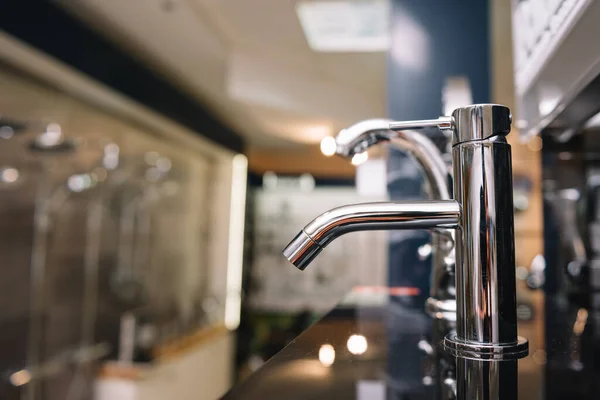 Rows New Faucets Plumbing Shop Closeup — Stock Photo, Image