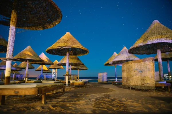 Panorama Nocnego Nieba Nad Plażą Egipt — Zdjęcie stockowe