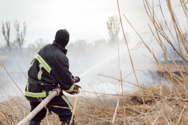 Avustralya çalı yangınları, ateş rüzgar ve sıcaklıkla körükleniyor. İtfaiyeciler yangına su sıkarlar.