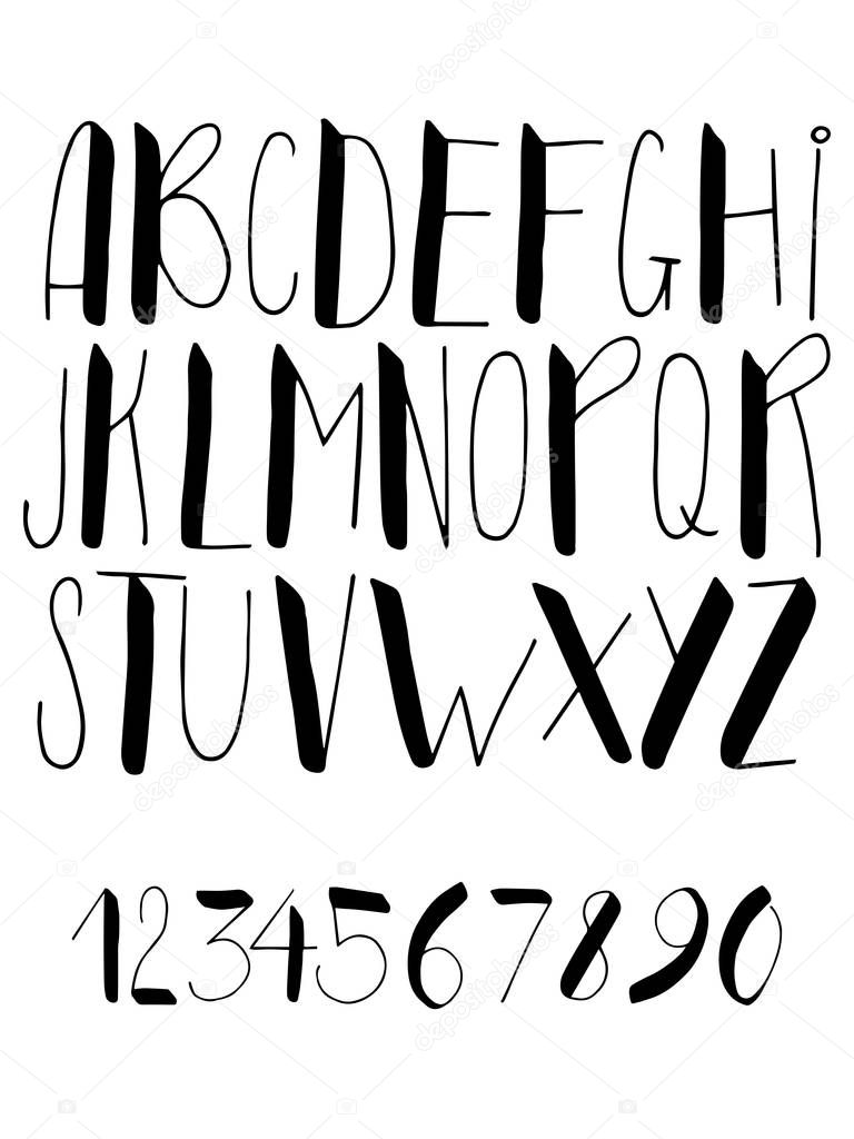 Calligraphy alphabet font and numbers