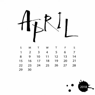 Vektör takvim için Nisan 2018.