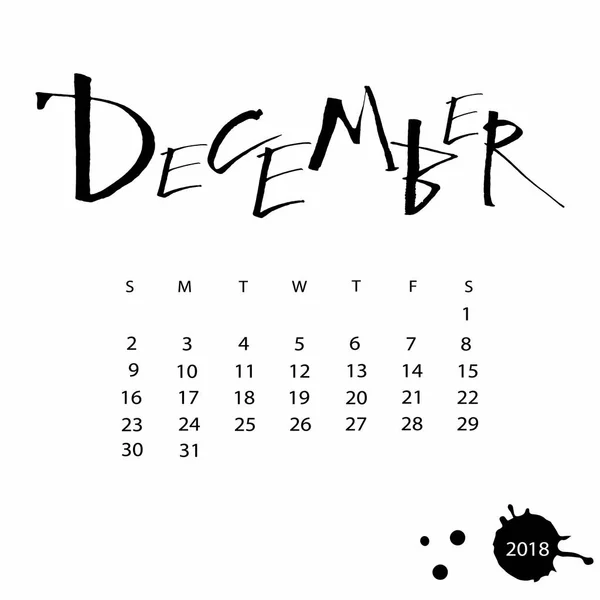 Calendrier vectoriel pour décembre 2018 . — Image vectorielle