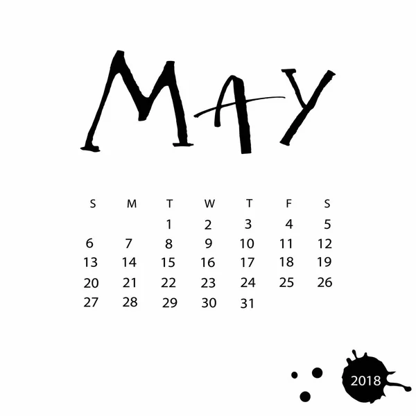 Mayıs 2018 için vektör takvim.