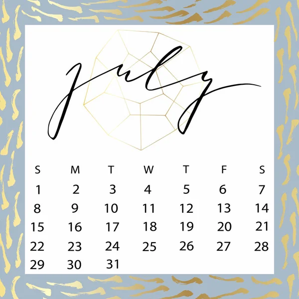 Calendario vectorial de julio de 2018 . — Archivo Imágenes Vectoriales