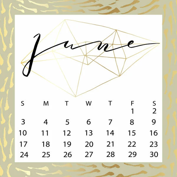 Vector kalender för juni 2018. — Stock vektor
